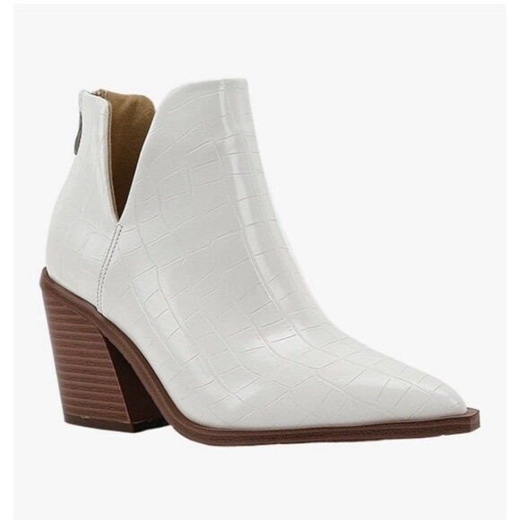 Womens Slip on Ankle Boots V Cutout Pointed Toe Chunky Mid Heel Booties Size 8.5 - Picture 2 of 13